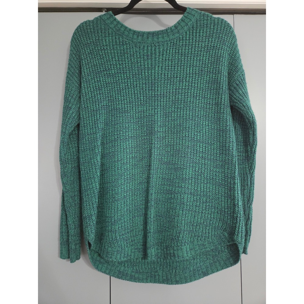 Excellent SO Shaker Knit Sweater Small Green Marled Crew Neck High-Low Hem